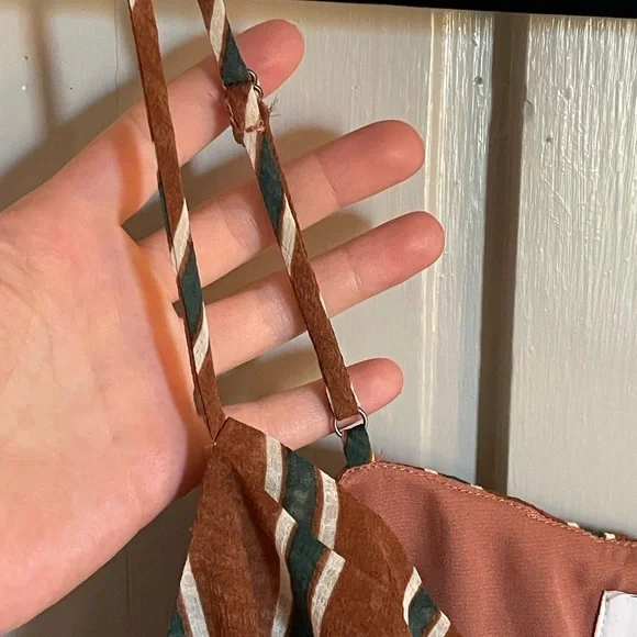 Astr Brown Green White Bodysuit with Vertical Stripes Flattering Flowy Tank NWT - Picture 9 of 12